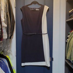 Calvin Klein Navy blur and white dress with belt